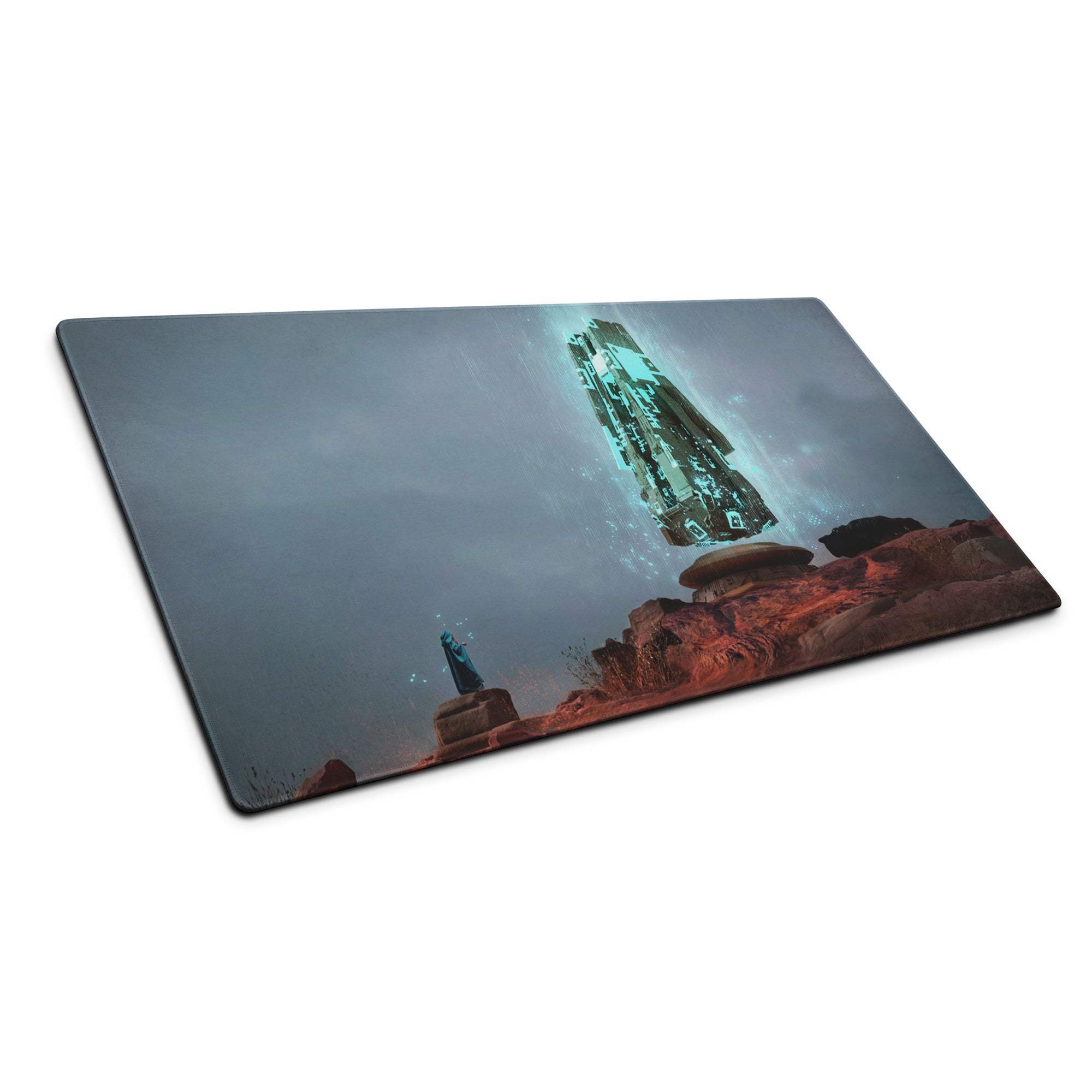 Desert Monolith Gaming Mouse Pad - desert monolith teal glow desk gaming epic futuristic mood modern desk decor mat