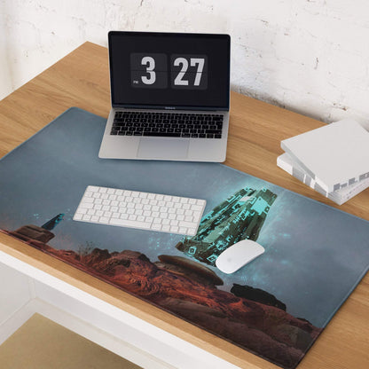 Desert Monolith Gaming Mouse Pad - desert monolith teal glow desk gaming epic futuristic mood modern desk decor mat