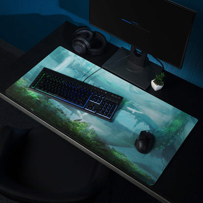 Oceanic Forest Mystic Pad - Oceanic Forest Blue Teal Gaming Desk Immersive Mood Decor Large Mouse Pad Digital Painting
