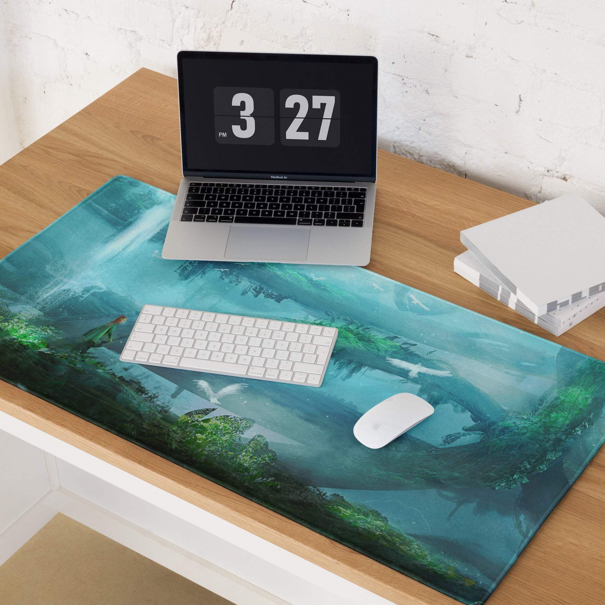 Oceanic Forest Mystic Pad - Oceanic Forest Blue Teal Gaming Desk Immersive Mood Decor Large Mouse Pad Digital Painting
