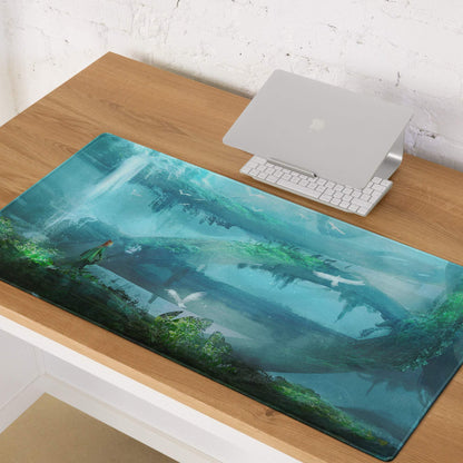 Oceanic Forest Mystic Pad - Oceanic Forest Blue Teal Gaming Desk Immersive Mood Decor Large Mouse Pad Digital Painting