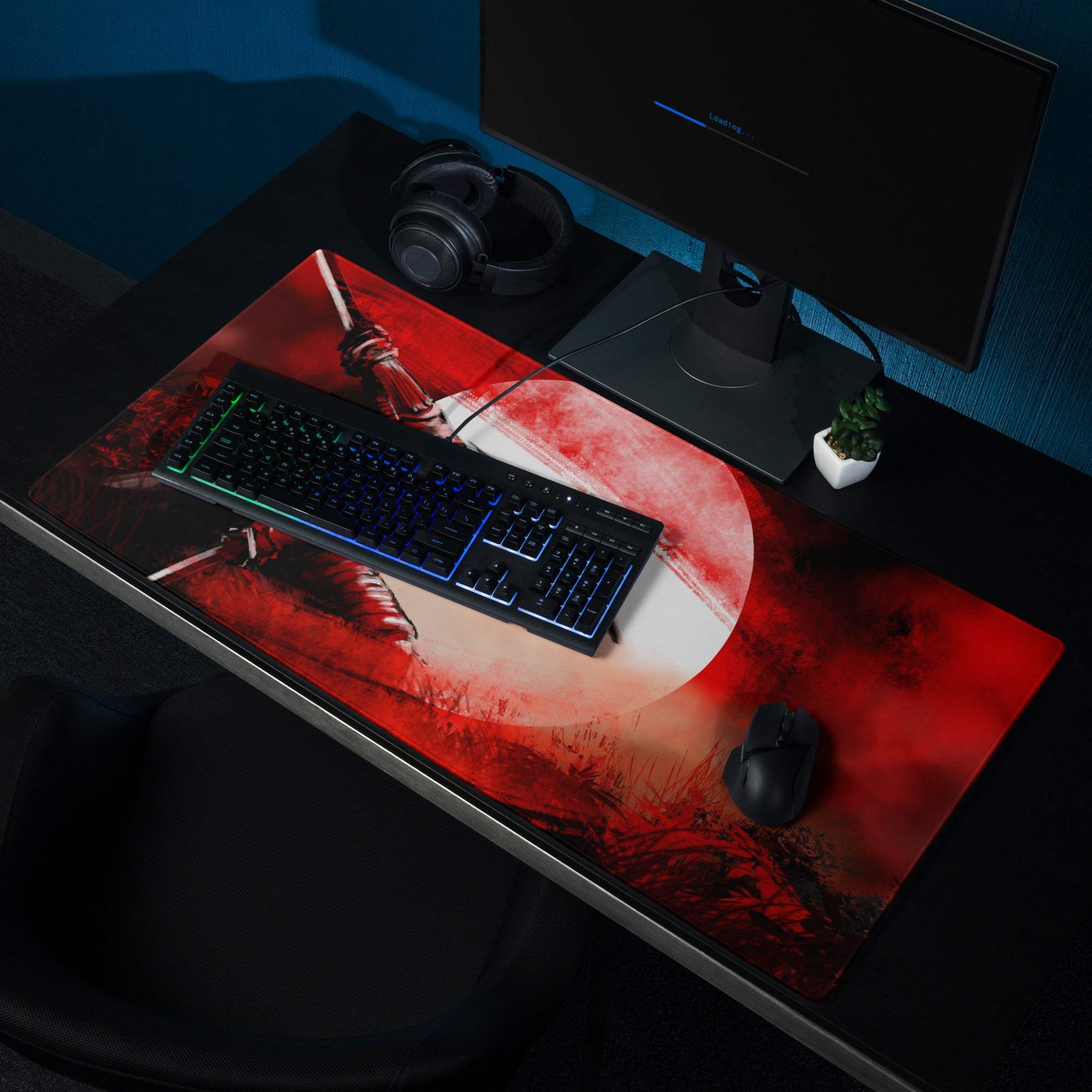 Crimson Fury Gaming Mouse Pad - Gaming Mouse Pad Red Black For Desk Anime Art Large Non Slip Edge Stitch Digital Print