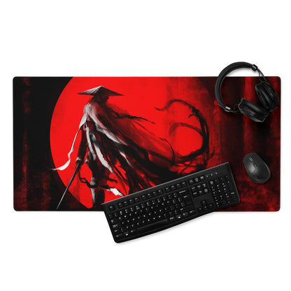Crimson Oni Gaming Mouse Pad - Oni Red Black Gaming Desk Cyberpunk Intense Moody Minimalist Gamer Large Non Slip Stitched