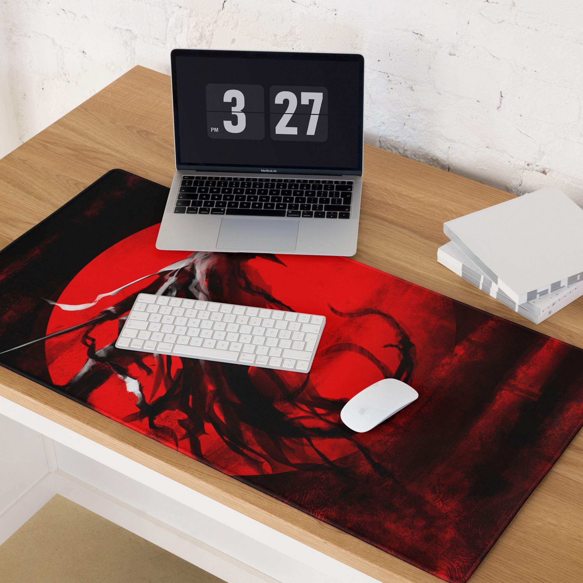 Crimson Oni Gaming Mouse Pad - Oni Red Black Gaming Desk Cyberpunk Intense Moody Minimalist Gamer Large Non Slip Stitched