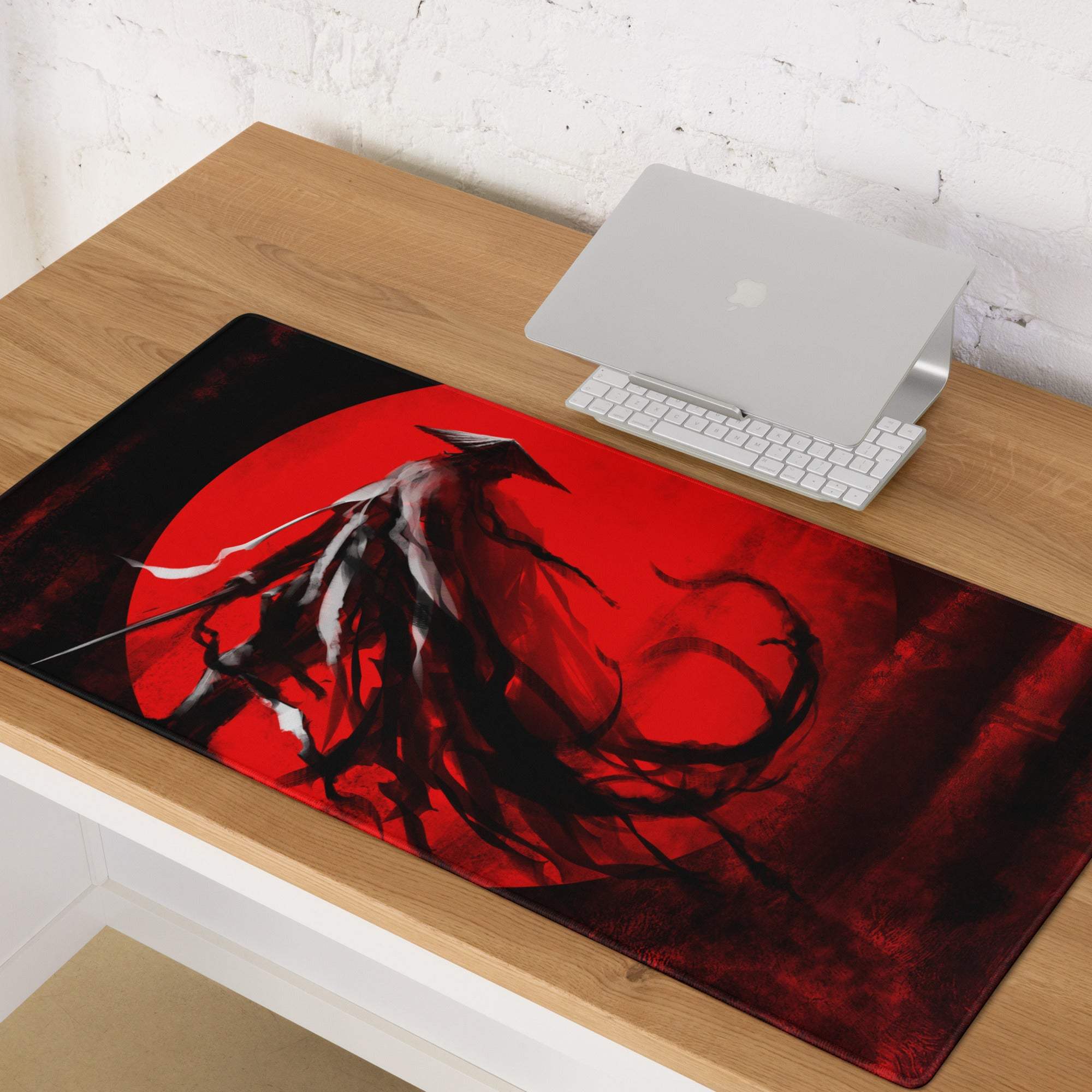 Crimson Oni Gaming Mouse Pad - Oni Red Black Gaming Desk Cyberpunk Intense Moody Minimalist Gamer Large Non Slip Stitched