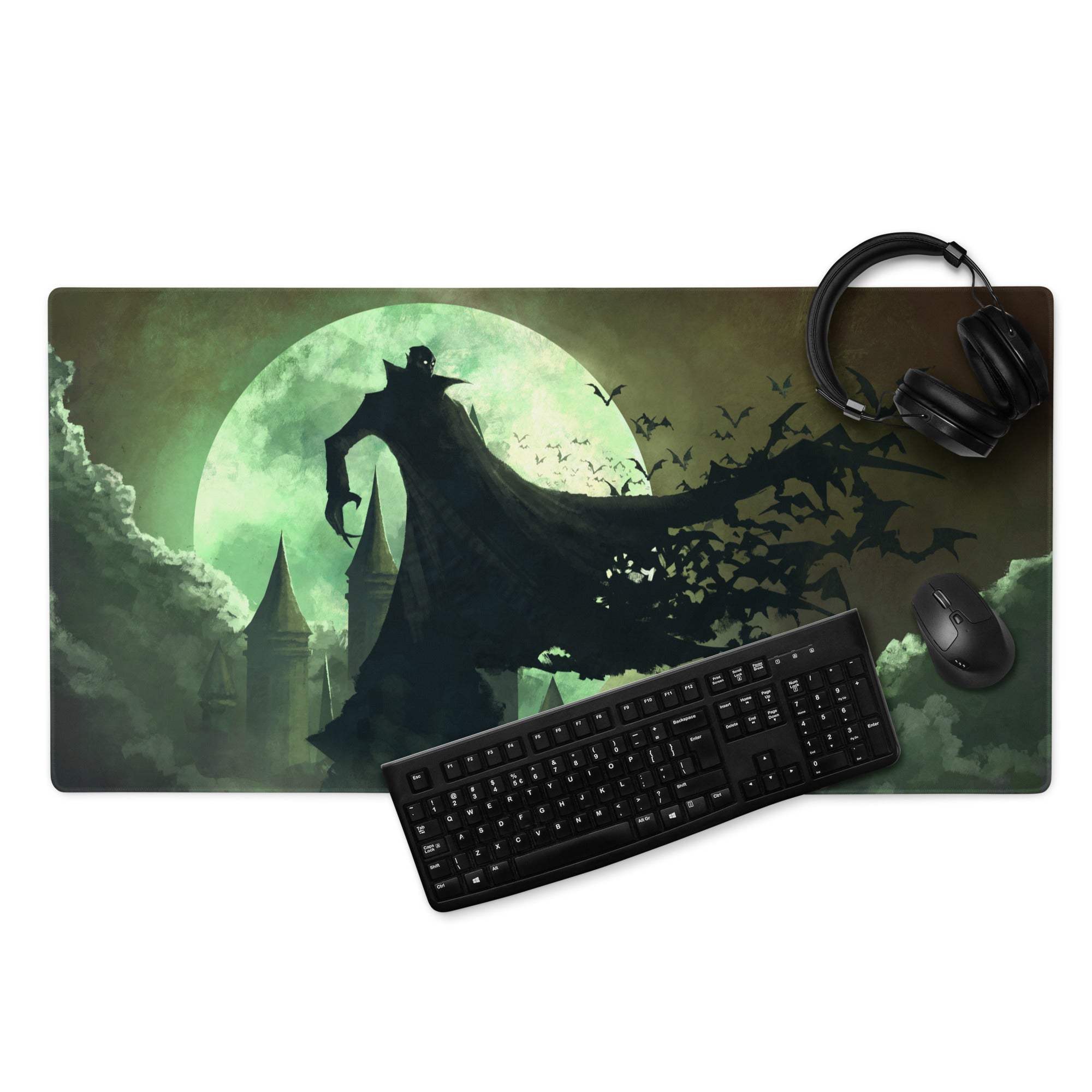 Gothic Night Realm Gaming Pad - Gaming Mouse Pad Emerald Green Black Desk Dark Atmosphere Gothic Decor Fantasy Print