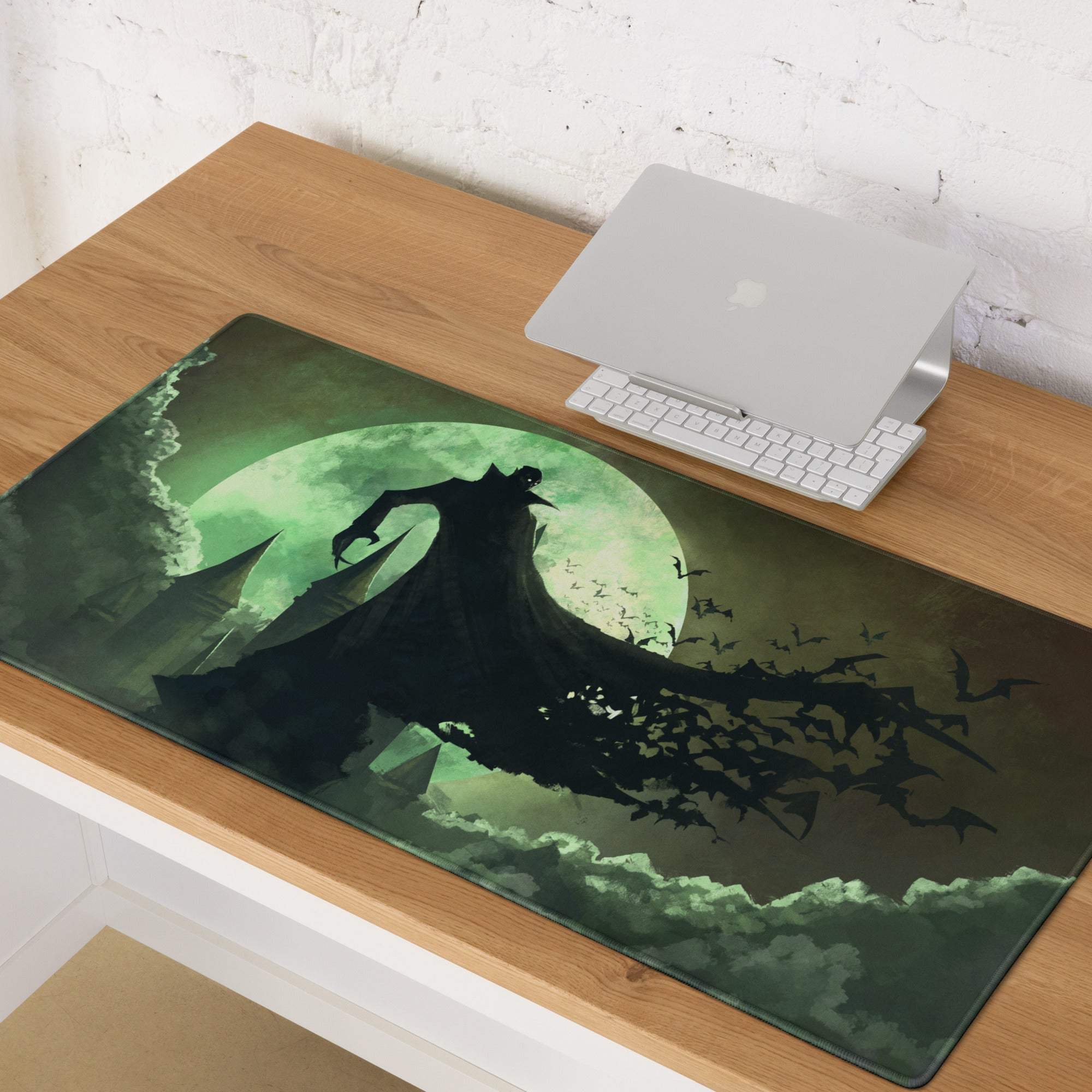 Gothic Night Realm Gaming Pad - Gaming Mouse Pad Emerald Green Black Desk Dark Atmosphere Gothic Decor Fantasy Print