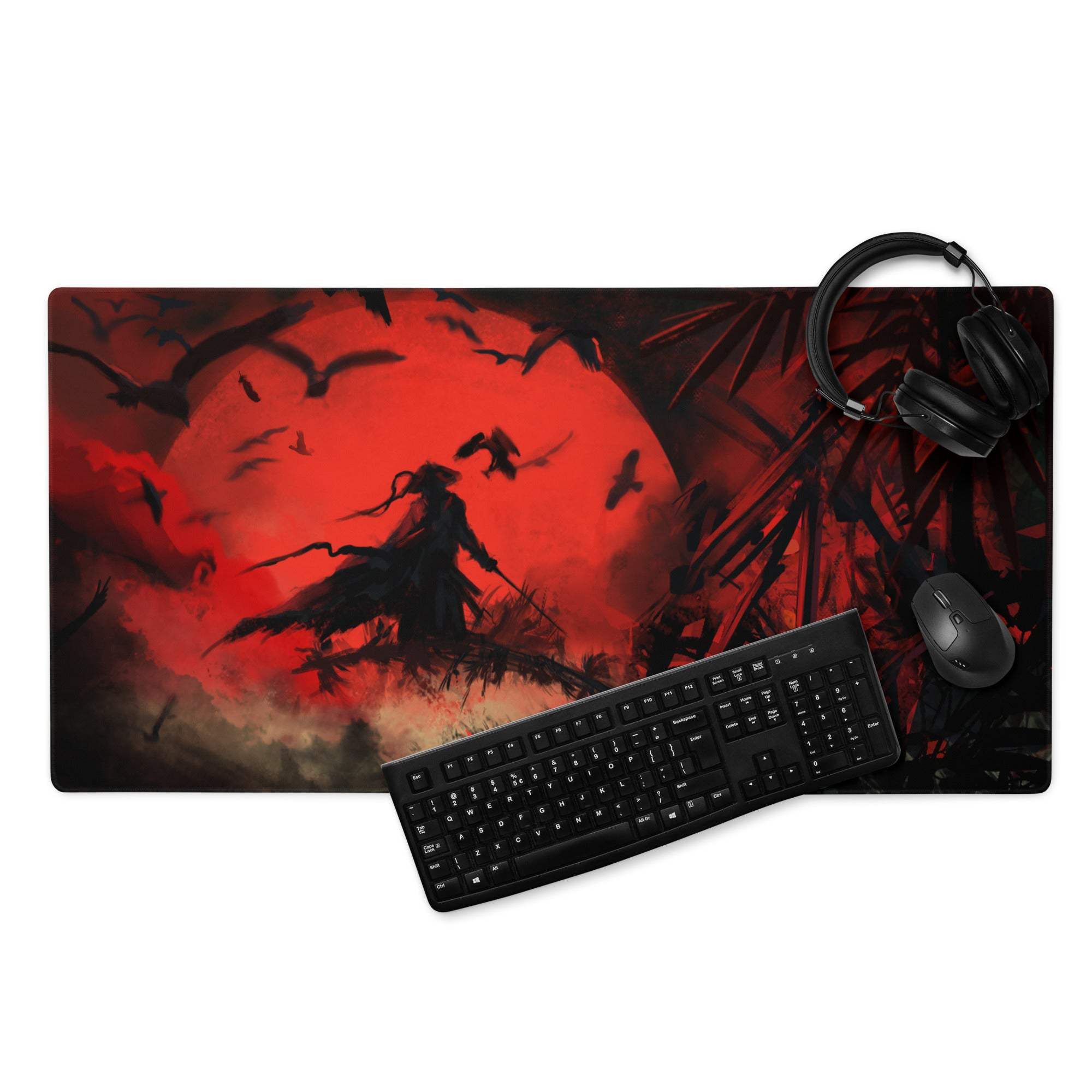 Crimson Fury Gaming Mouse Pad - Gaming Mouse Pad Red Black Desk Abstract Intense Techno Esports Large Size Digital Art