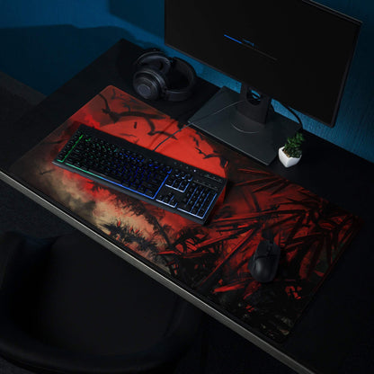 Crimson Fury Gaming Mouse Pad - Gaming Mouse Pad Red Black Desk Abstract Intense Techno Esports Large Size Digital Art
