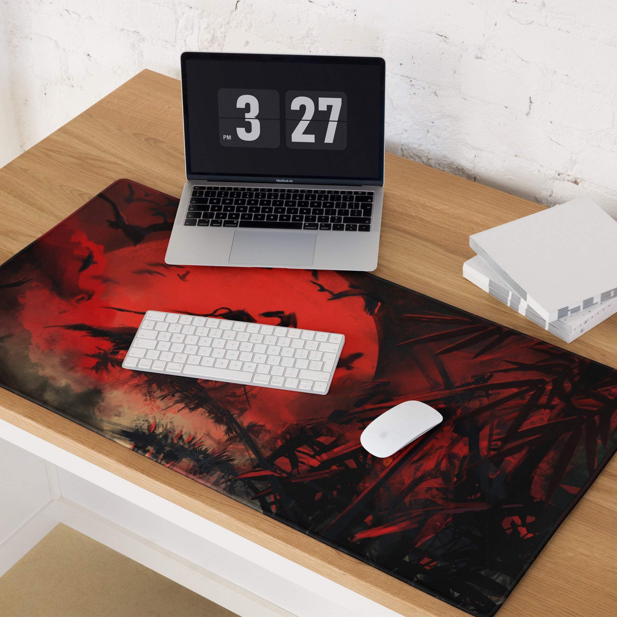 Crimson Fury Gaming Mouse Pad - Gaming Mouse Pad Red Black Desk Abstract Intense Techno Esports Large Size Digital Art