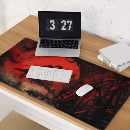 Crimson Fury Gaming Mouse Pad - Gaming Mouse Pad Red Black Desk Abstract Intense Techno Esports Large Size Digital Art