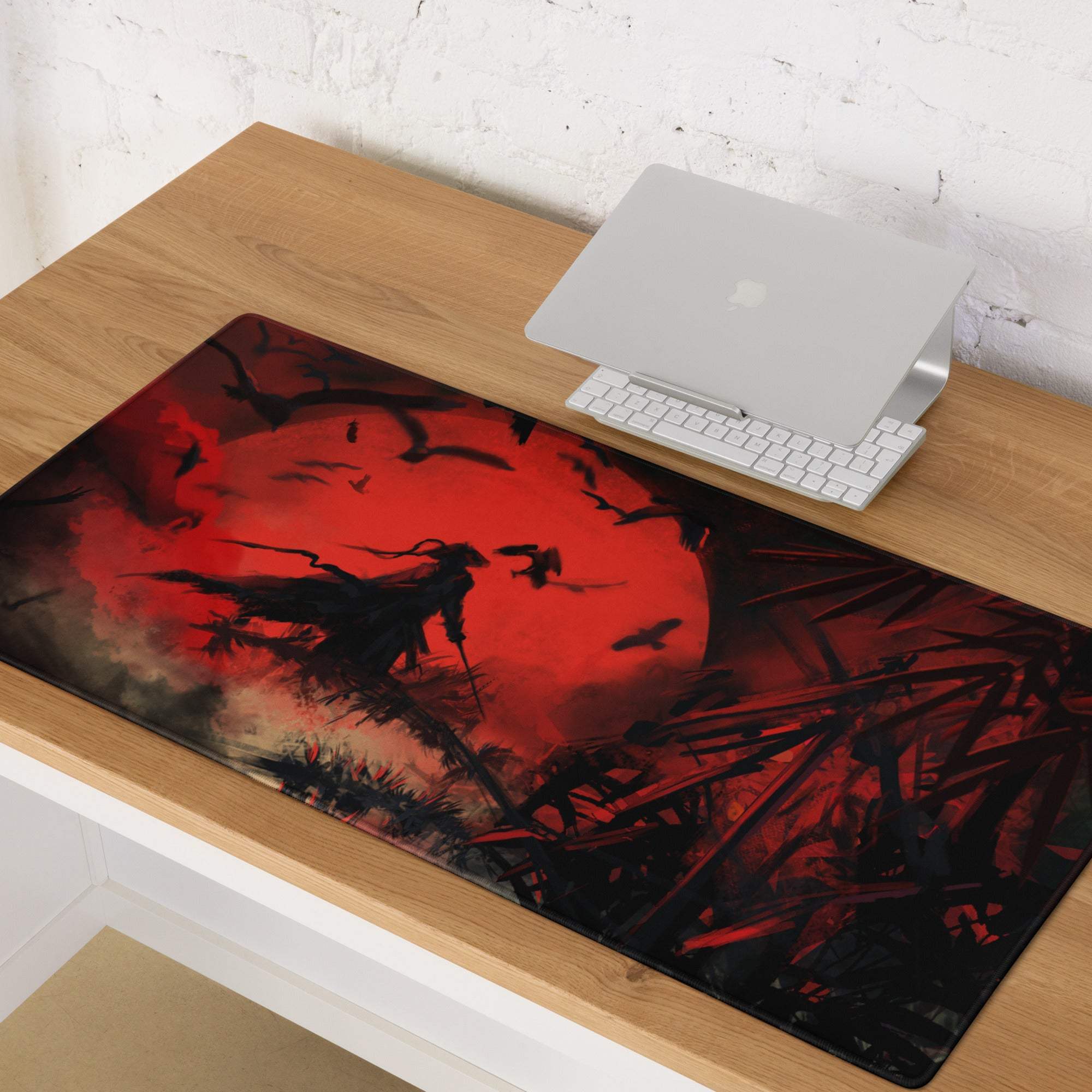 Crimson Fury Gaming Mouse Pad - Gaming Mouse Pad Red Black Desk Abstract Intense Techno Esports Large Size Digital Art