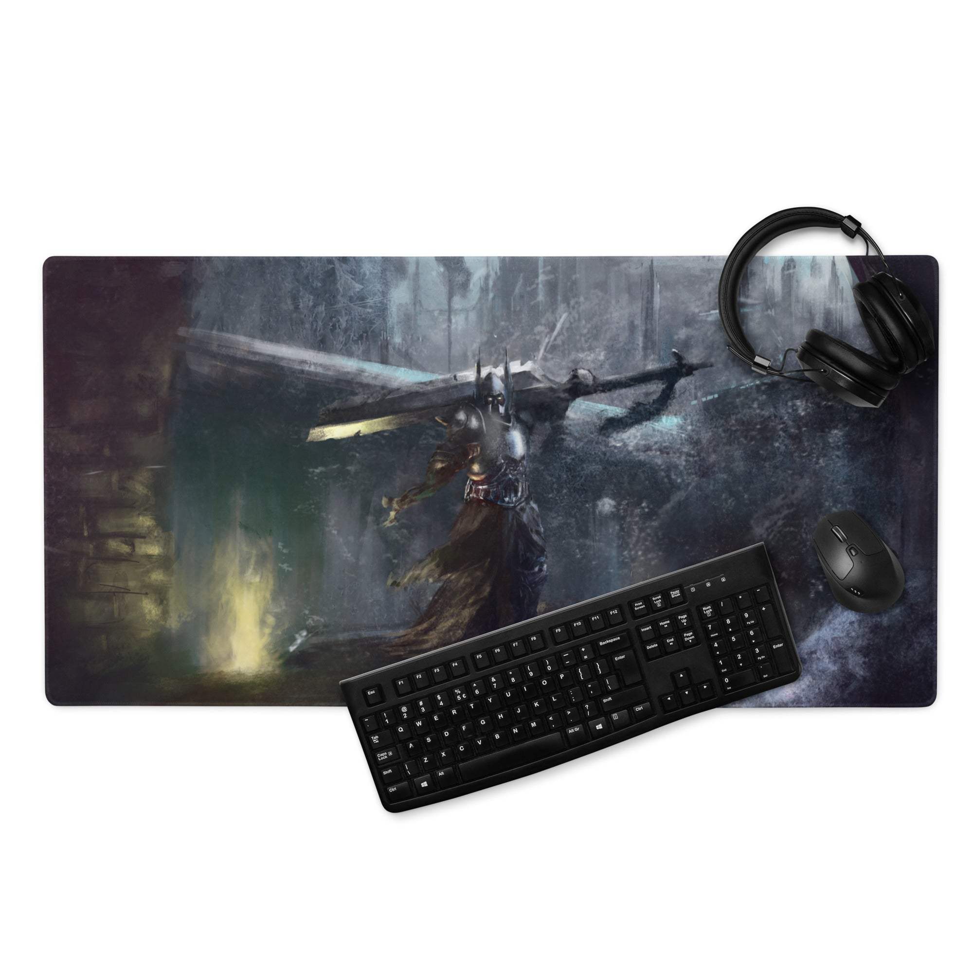 Cosmic Battle Gaming Mouse Pad - Gaming Mouse Pad Blue Black Gray Desk Setup Art Moody Futuristic SciFi Desk Decor