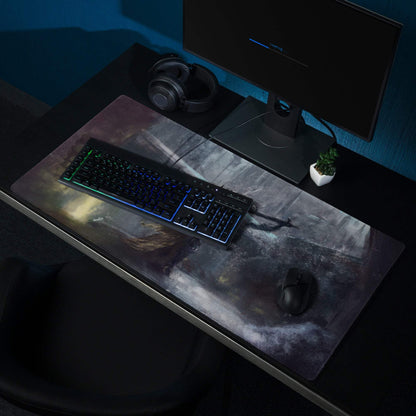 Cosmic Battle Gaming Mouse Pad - Gaming Mouse Pad Blue Black Gray Desk Setup Art Moody Futuristic SciFi Desk Decor