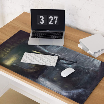 Cosmic Battle Gaming Mouse Pad - Gaming Mouse Pad Blue Black Gray Desk Setup Art Moody Futuristic SciFi Desk Decor