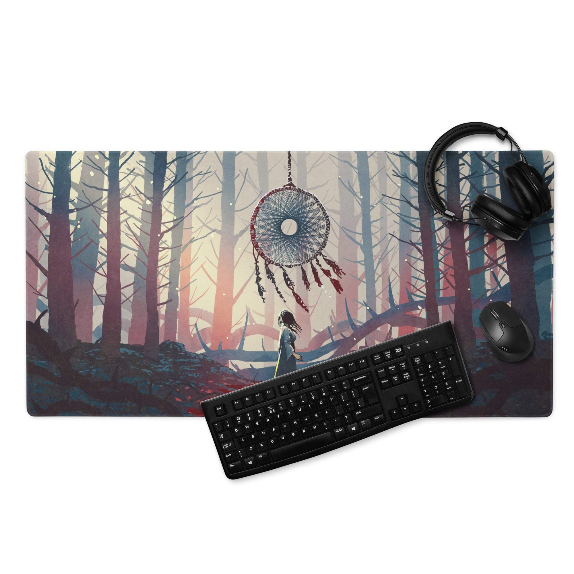 Dream Forest Dreamcatcher Pad - Forest Scene Blue Pink Desk Gaming Illustration Dreamy Mood Modern Boho Fantasy Art