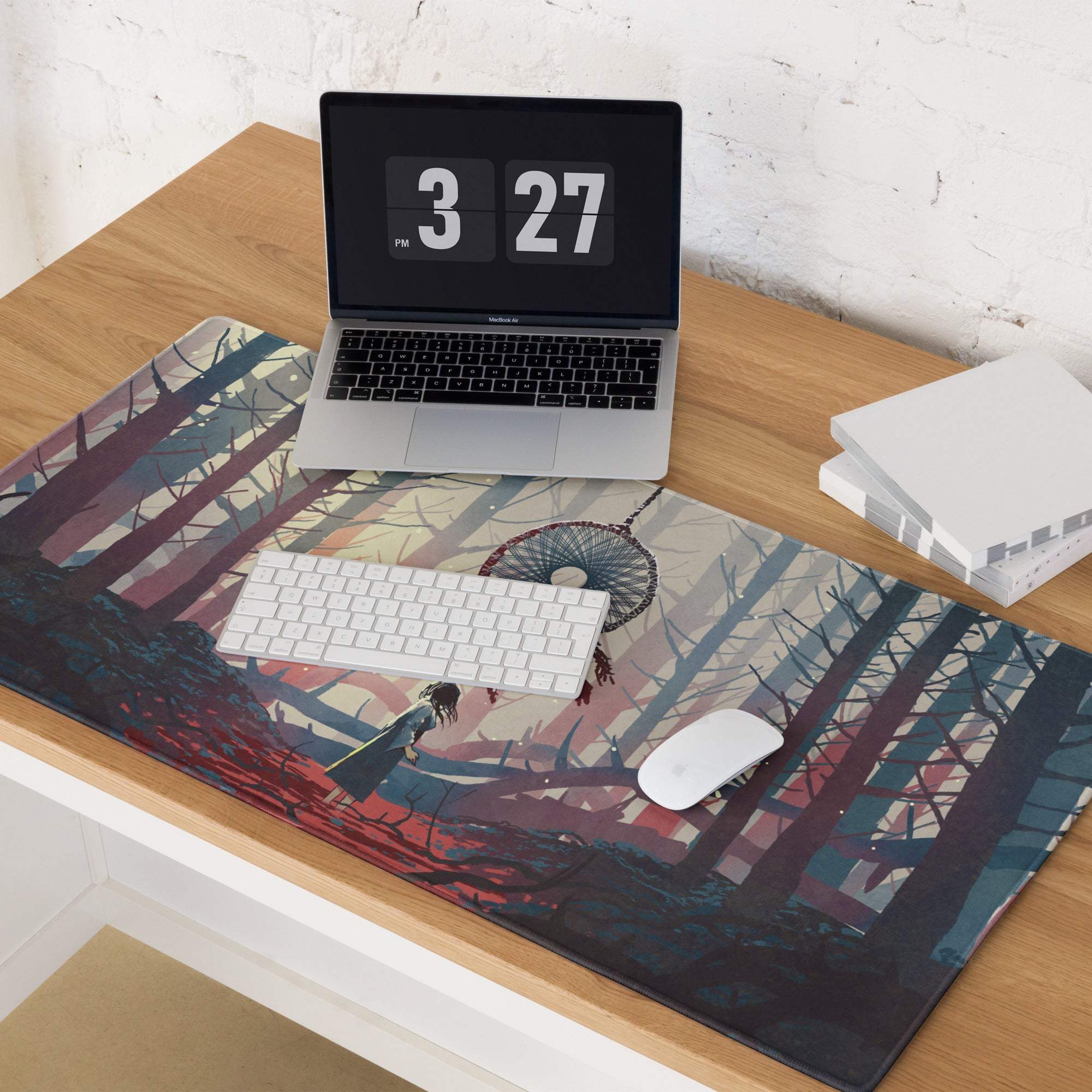 Dream Forest Dreamcatcher Pad - Forest Scene Blue Pink Desk Gaming Illustration Dreamy Mood Modern Boho Fantasy Art