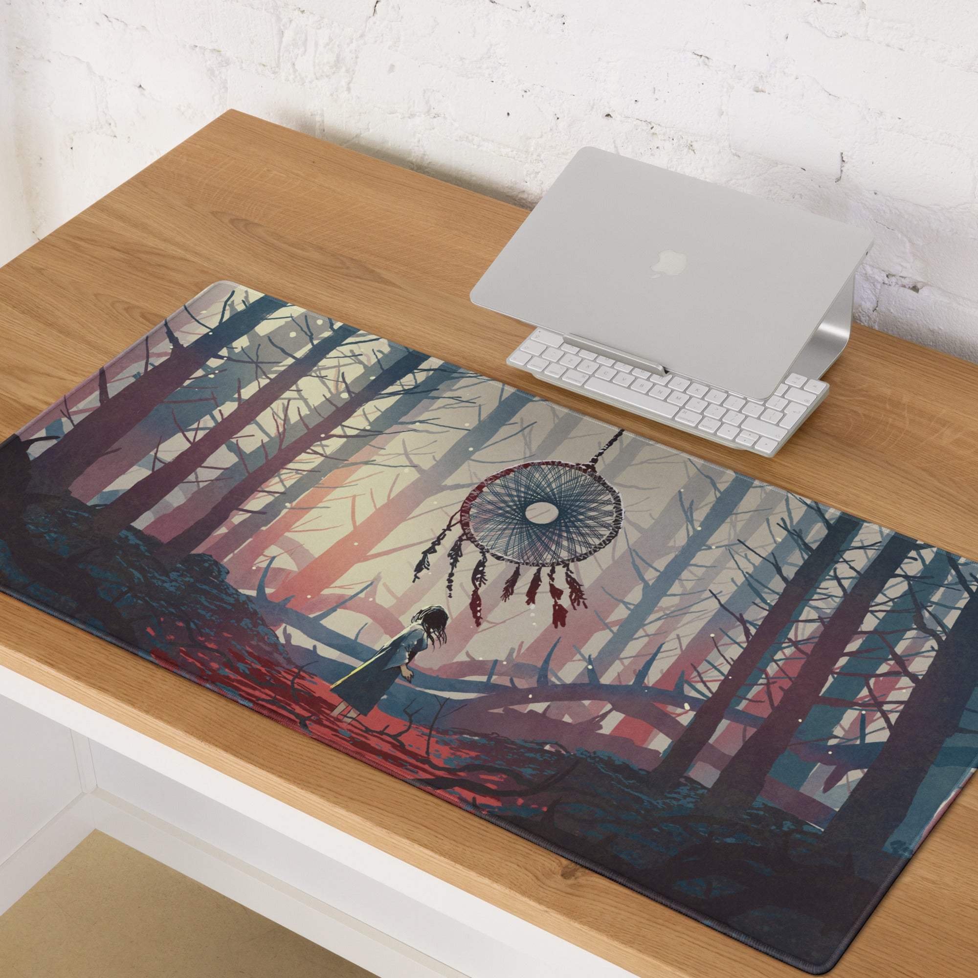 Dream Forest Dreamcatcher Pad - Forest Scene Blue Pink Desk Gaming Illustration Dreamy Mood Modern Boho Fantasy Art