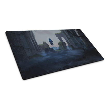 Mystic Ruins Fantasy Pad - Gaming Mouse Pad Navy Blue Desk Cinematic Moody Atmosphere Dark Aesthetic Desk Mat