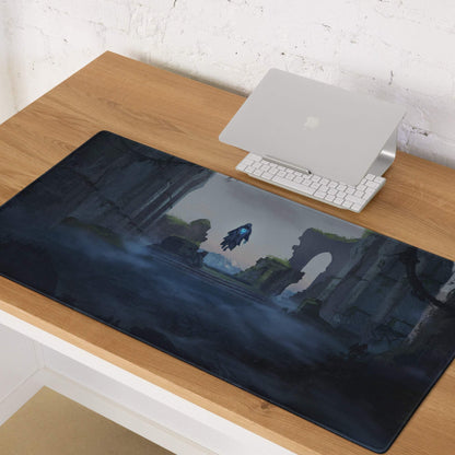 Mystic Ruins Fantasy Pad - Gaming Mouse Pad Navy Blue Desk Cinematic Moody Atmosphere Dark Aesthetic Desk Mat