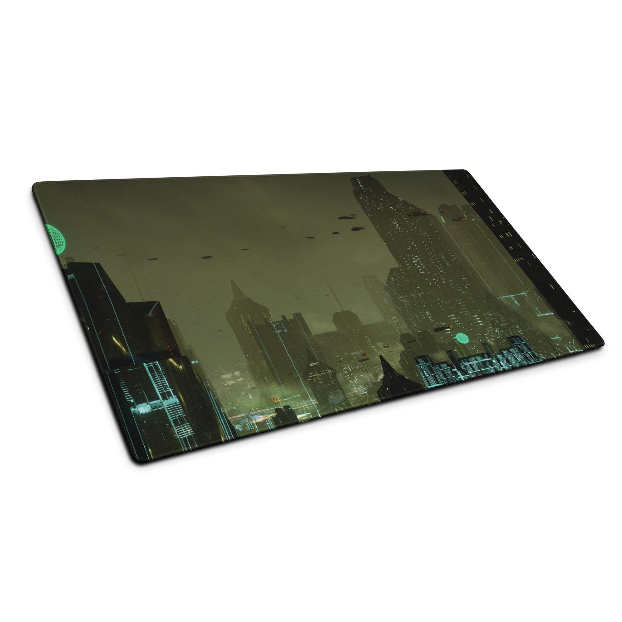 Midnight Cityscape Gaming Mouse Pad - Gaming Mouse Pad Cityscape Black Teal Desk Setup Cyberpunk Moody Neon Night Vibe