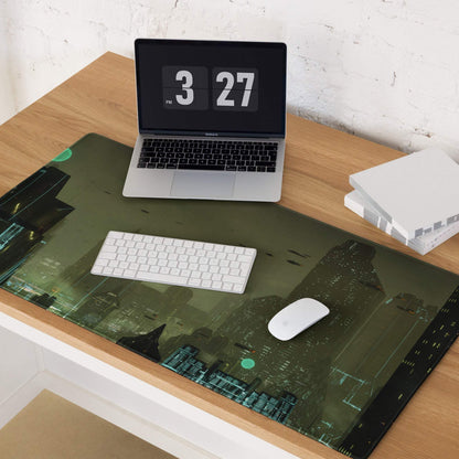 Midnight Cityscape Gaming Mouse Pad - Gaming Mouse Pad Cityscape Black Teal Desk Setup Cyberpunk Moody Neon Night Vibe