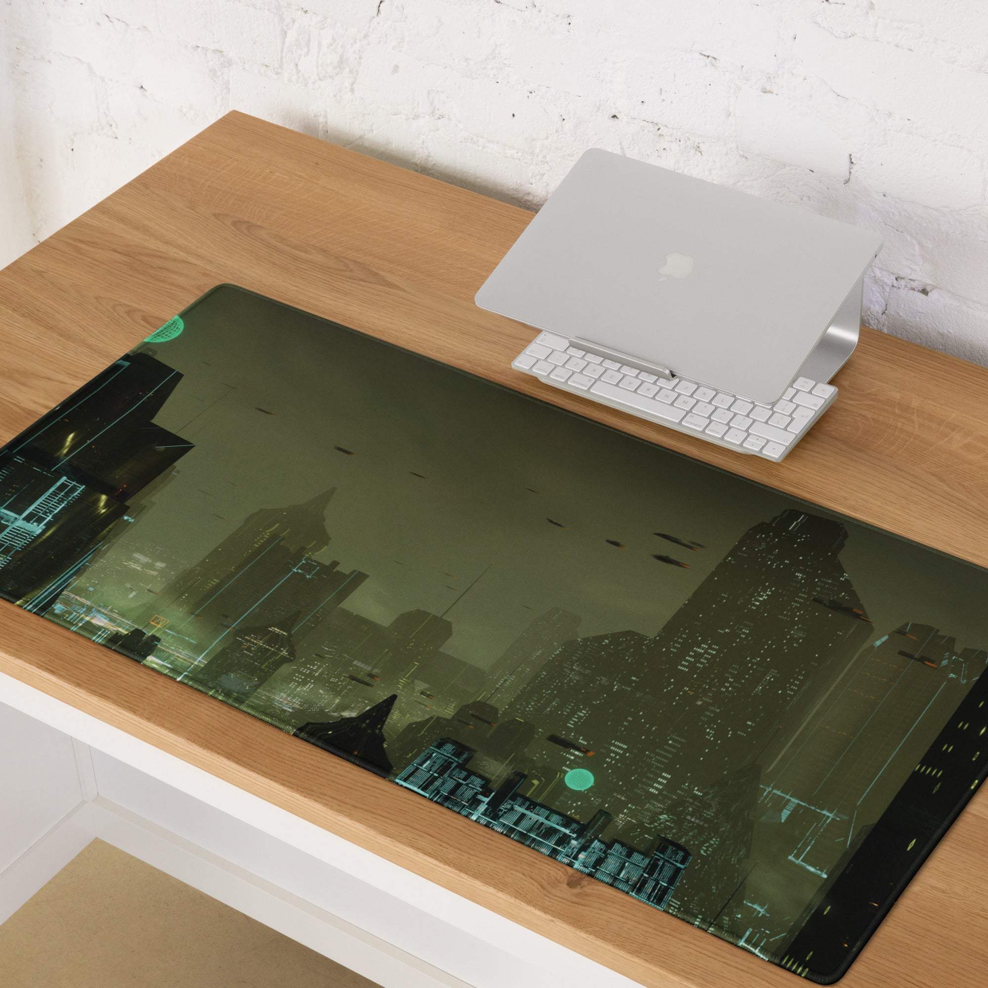 Midnight Cityscape Gaming Mouse Pad - Gaming Mouse Pad Cityscape Black Teal Desk Setup Cyberpunk Moody Neon Night Vibe