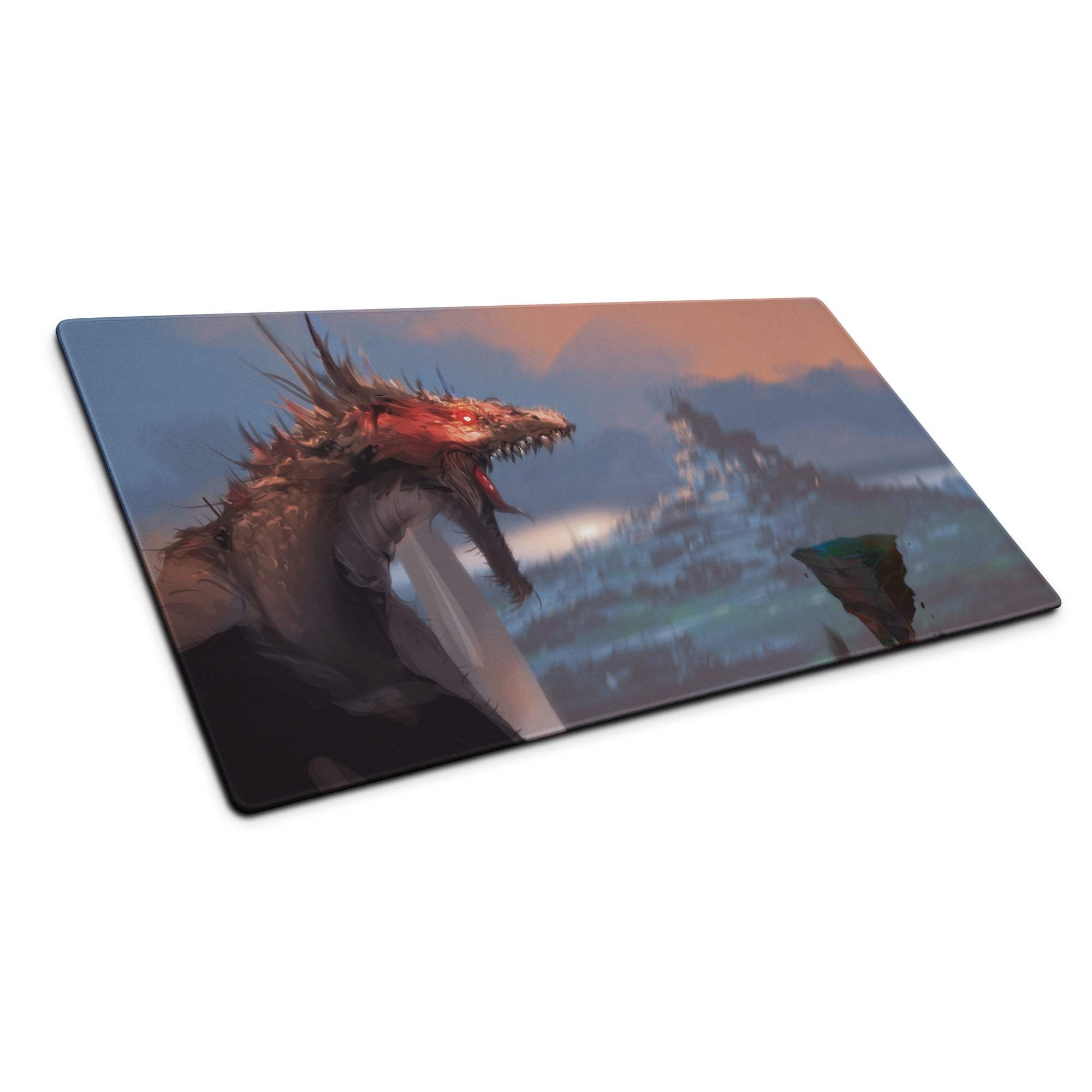 Dragon Sky Gaming Mouse Pad - Dragon Mouse Pad Blue Purple Sunset Gaming Desk Fantasy Epic Mood Cinematic Digital Art