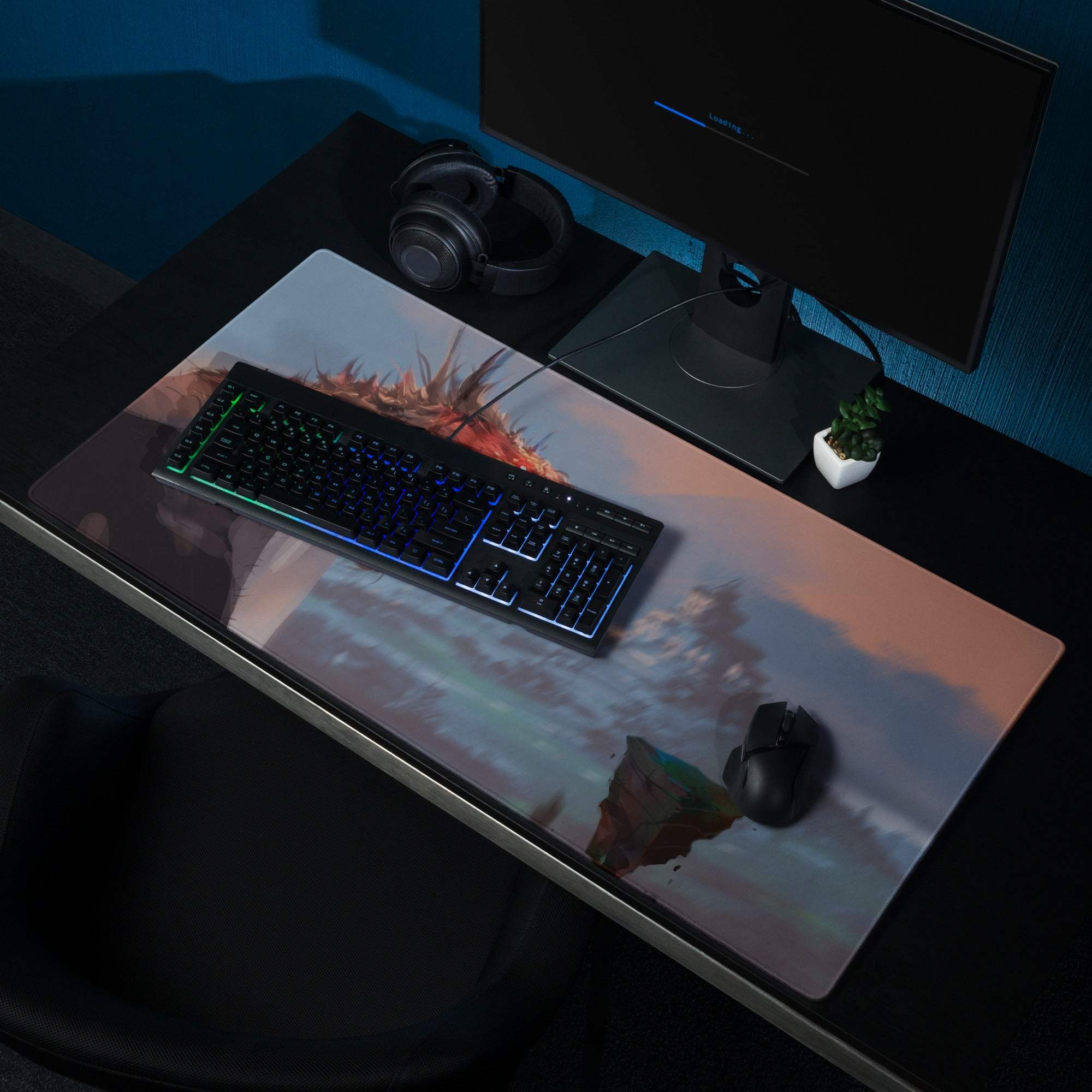 Dragon Sky Gaming Mouse Pad - Dragon Mouse Pad Blue Purple Sunset Gaming Desk Fantasy Epic Mood Cinematic Digital Art