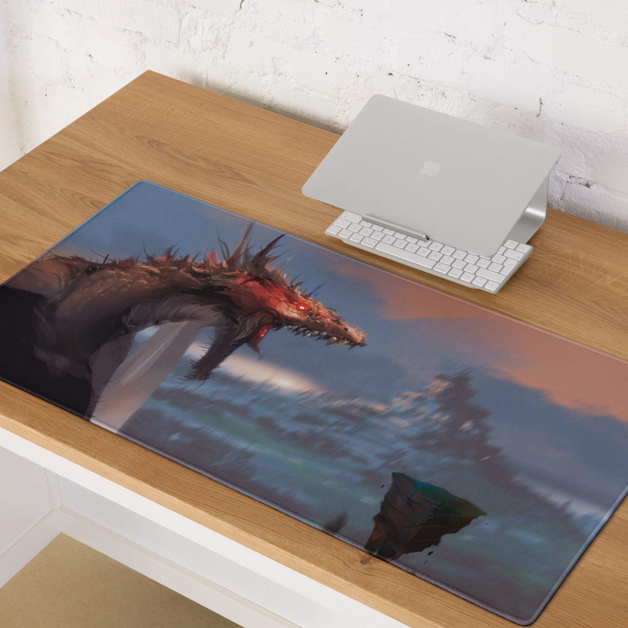Dragon Sky Gaming Mouse Pad - Dragon Mouse Pad Blue Purple Sunset Gaming Desk Fantasy Epic Mood Cinematic Digital Art