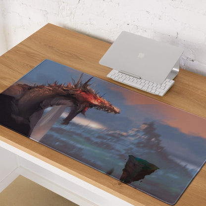 Dragon Sky Gaming Mouse Pad - Dragon Mouse Pad Blue Purple Sunset Gaming Desk Fantasy Epic Mood Cinematic Digital Art
