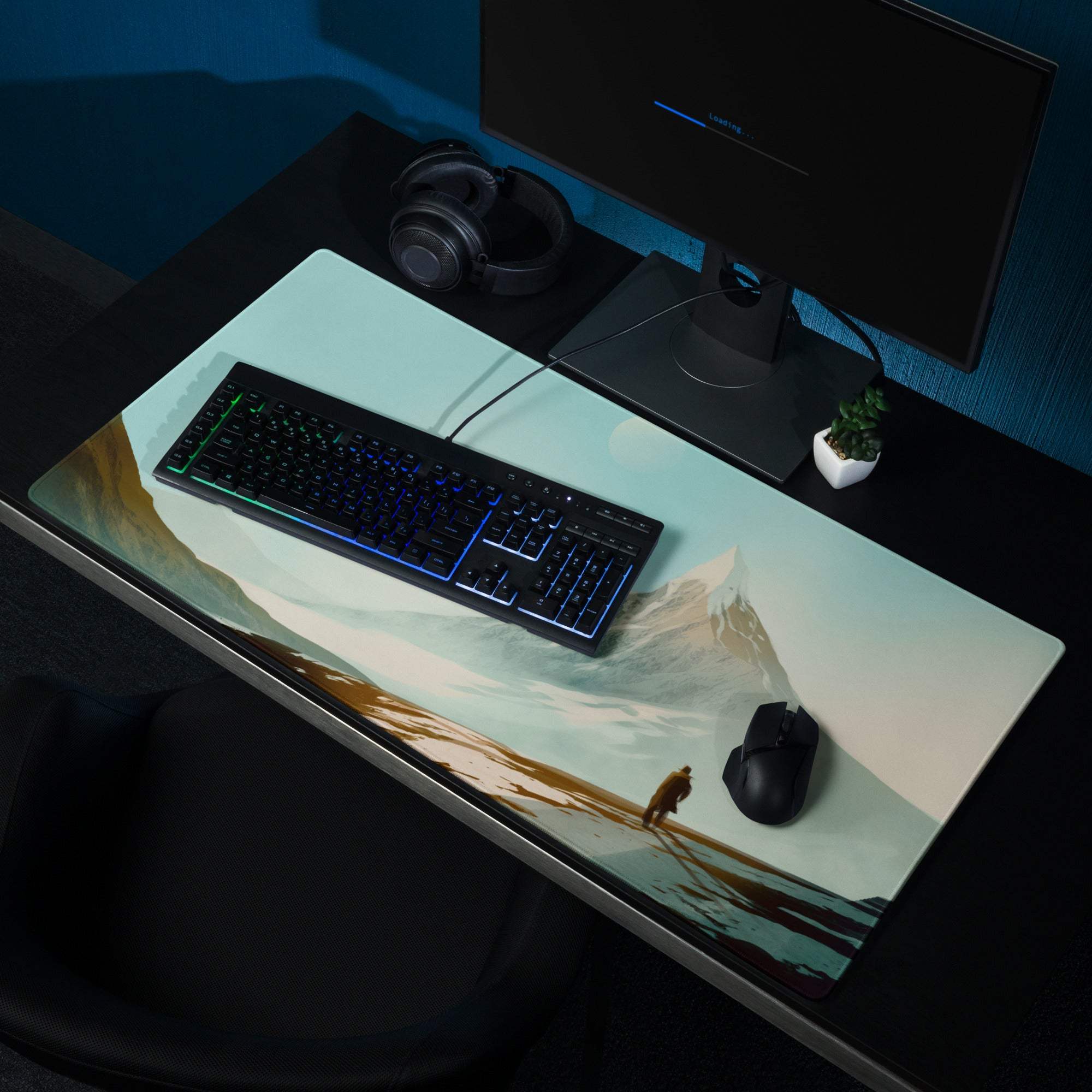 Alpine Mountain Landscape Mouse Pad - Mountain Landscape Teal Desk Mat Gaming Modern Calm Mood Minimalist Decor