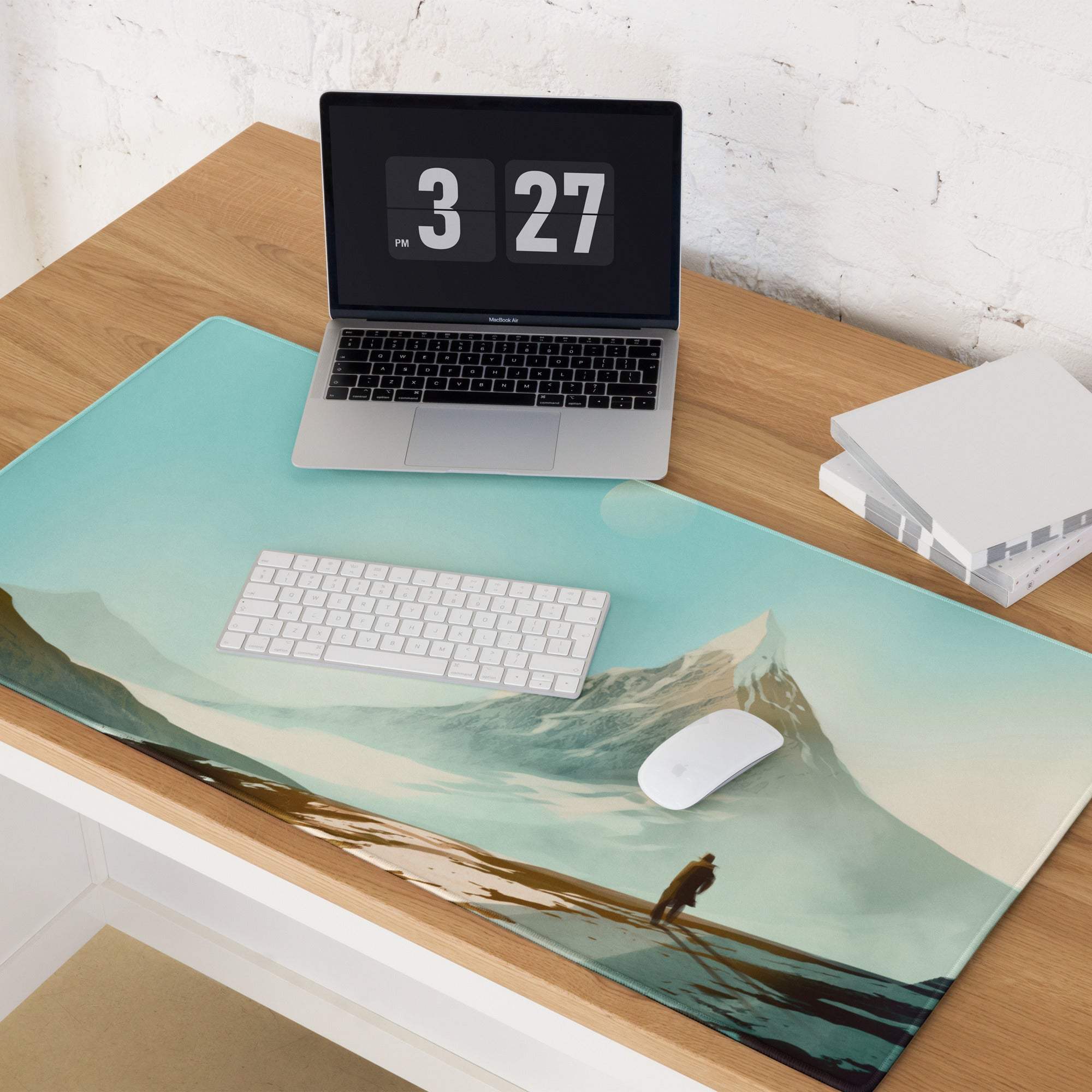 Alpine Mountain Landscape Mouse Pad - Mountain Landscape Teal Desk Mat Gaming Modern Calm Mood Minimalist Decor