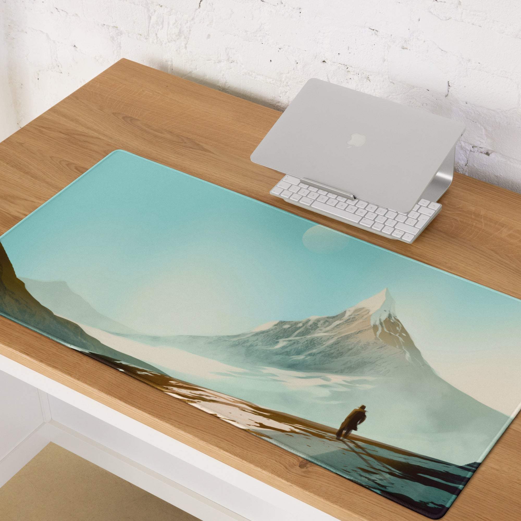 Alpine Mountain Landscape Mouse Pad - Mountain Landscape Teal Desk Mat Gaming Modern Calm Mood Minimalist Decor