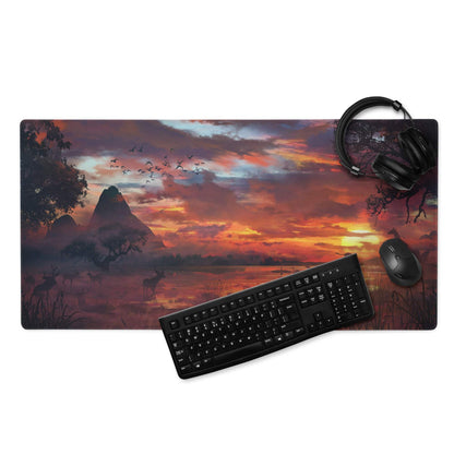 Sunset Safari Gaming Desk Mat - Gaming Mouse Pad Sunset Orange Purple Desk Landscape Warm Mood Modern Gamer Non Slip