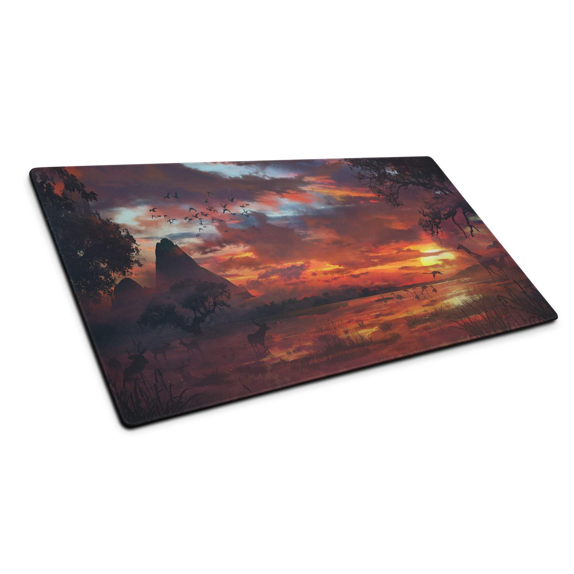 Sunset Safari Gaming Desk Mat - Gaming Mouse Pad Sunset Orange Purple Desk Landscape Warm Mood Modern Gamer Non Slip