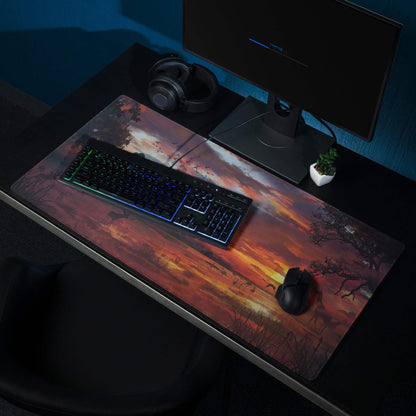 Sunset Safari Gaming Desk Mat - Gaming Mouse Pad Sunset Orange Purple Desk Landscape Warm Mood Modern Gamer Non Slip