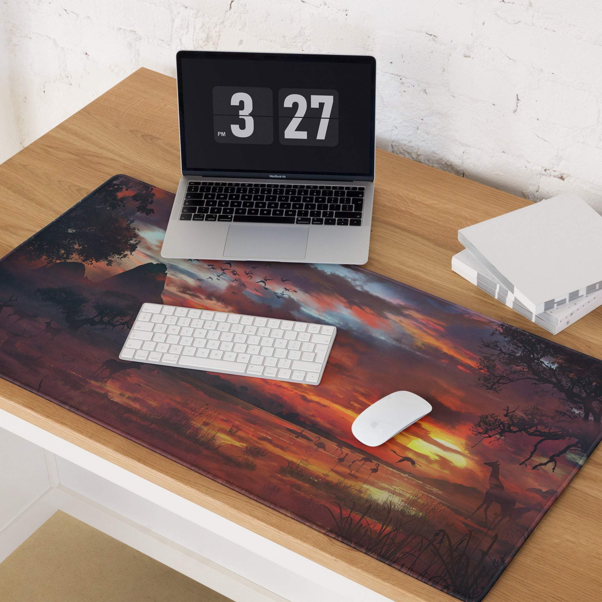 Sunset Safari Gaming Desk Mat - Gaming Mouse Pad Sunset Orange Purple Desk Landscape Warm Mood Modern Gamer Non Slip