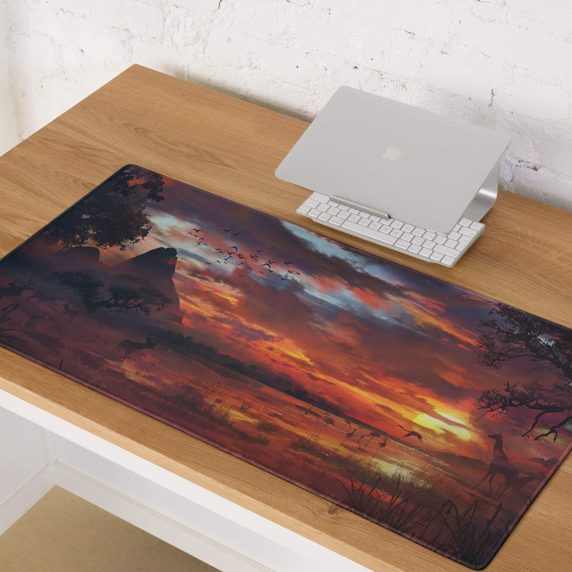 Sunset Safari Gaming Desk Mat - Gaming Mouse Pad Sunset Orange Purple Desk Landscape Warm Mood Modern Gamer Non Slip