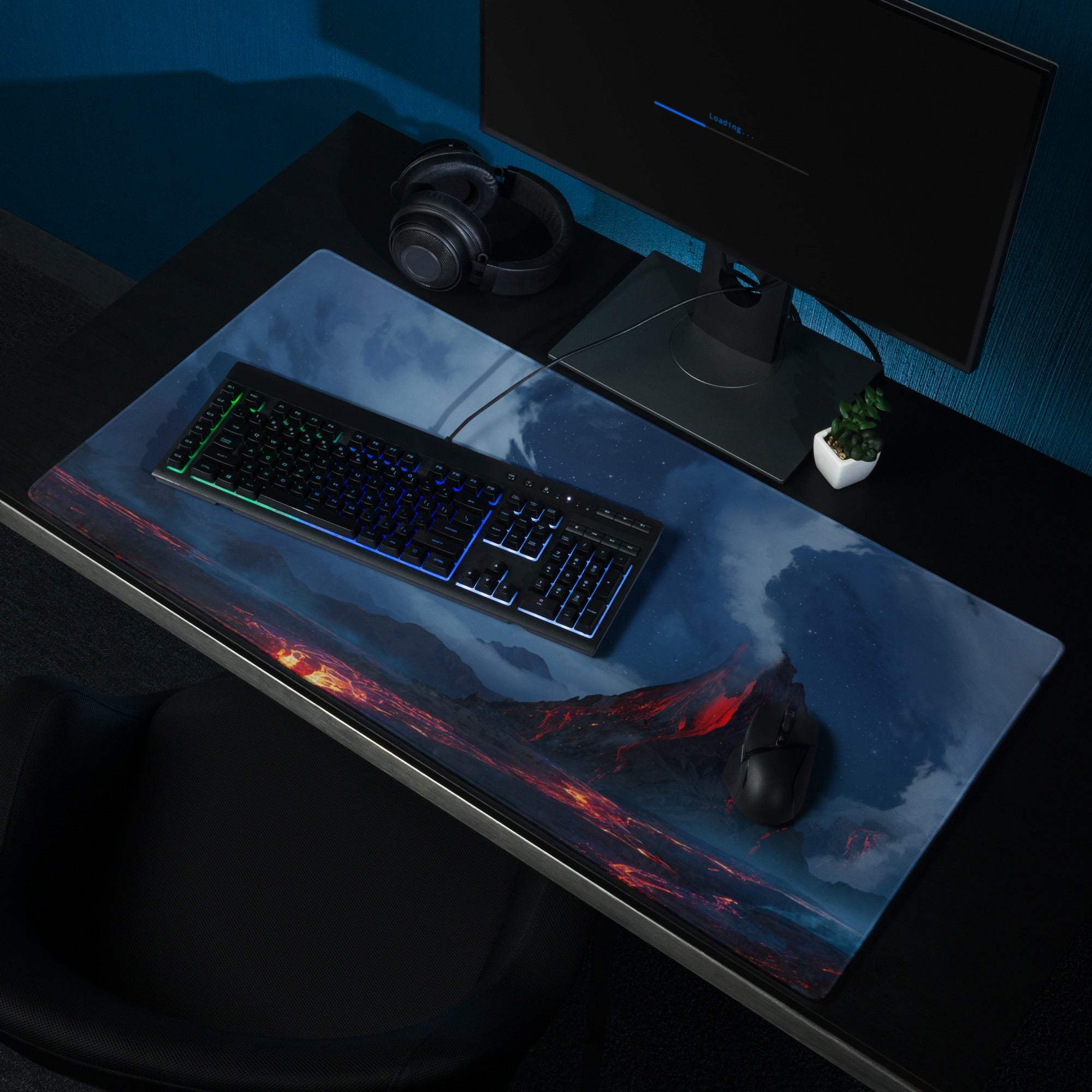Aurora Nightscape Gaming Mouse Pad - Gaming Mouse Pad Blue Night Sky Lava Red Desk Setup Cinematic - Epic Moody Decor