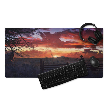 Sunset Prairie Vista Mouse Pad - Sunset Prairie Scene Orange Purple Desk Landscape Calm Rustic Office Decor Gaming Mat