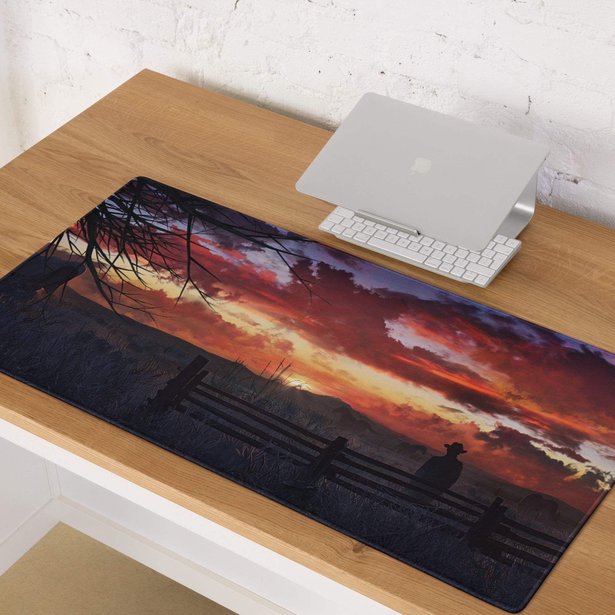 Sunset Prairie Vista Mouse Pad - Sunset Prairie Scene Orange Purple Desk Landscape Calm Rustic Office Decor Gaming Mat