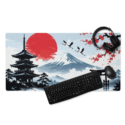 Zen Sakura Moon Mouse Pad - Mouse Pad Blue Red Black Desk Gaming Calm Mood Zen Decor Gamer Desk Mat