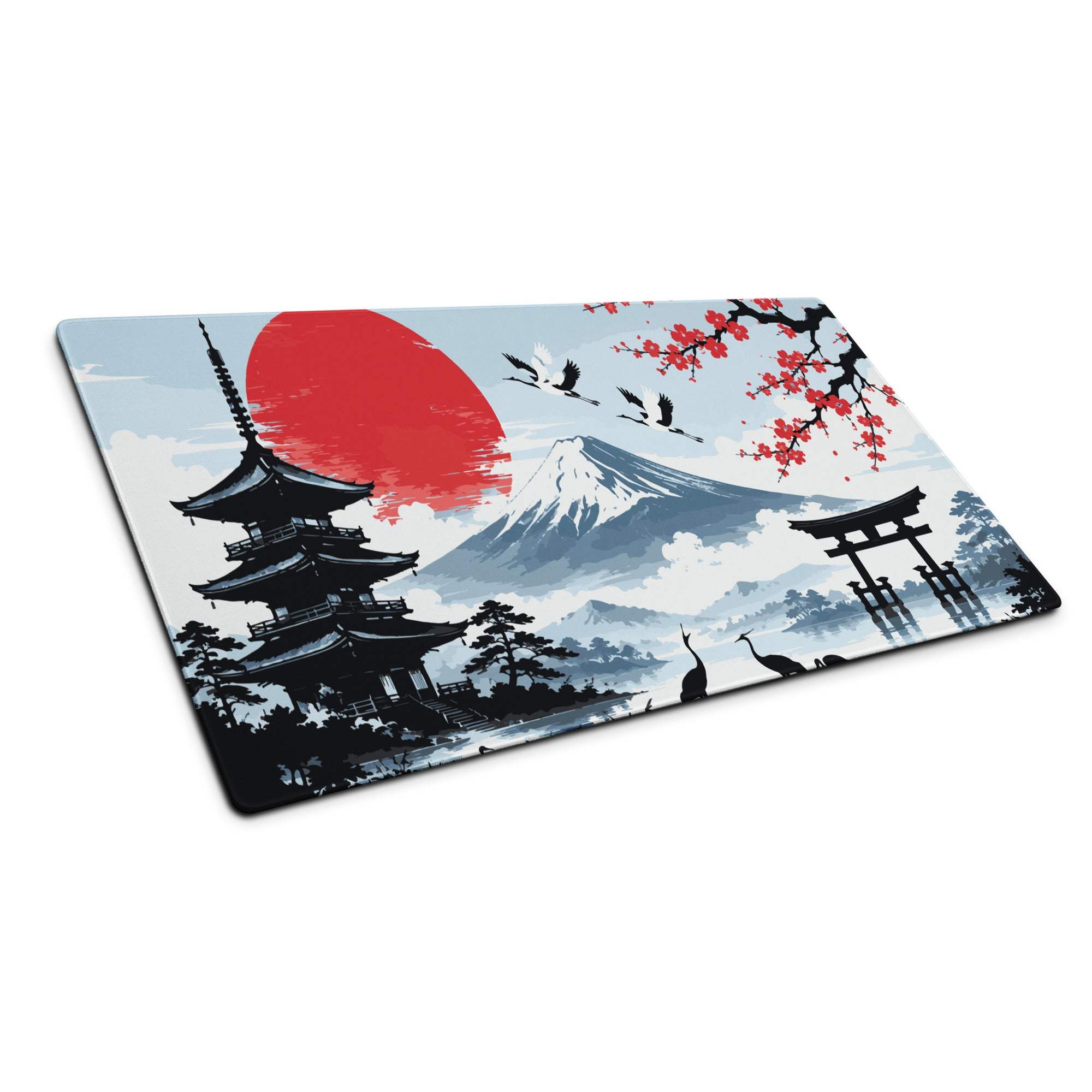 Zen Sakura Moon Mouse Pad - Mouse Pad Blue Red Black Desk Gaming Calm Mood Zen Decor Gamer Desk Mat