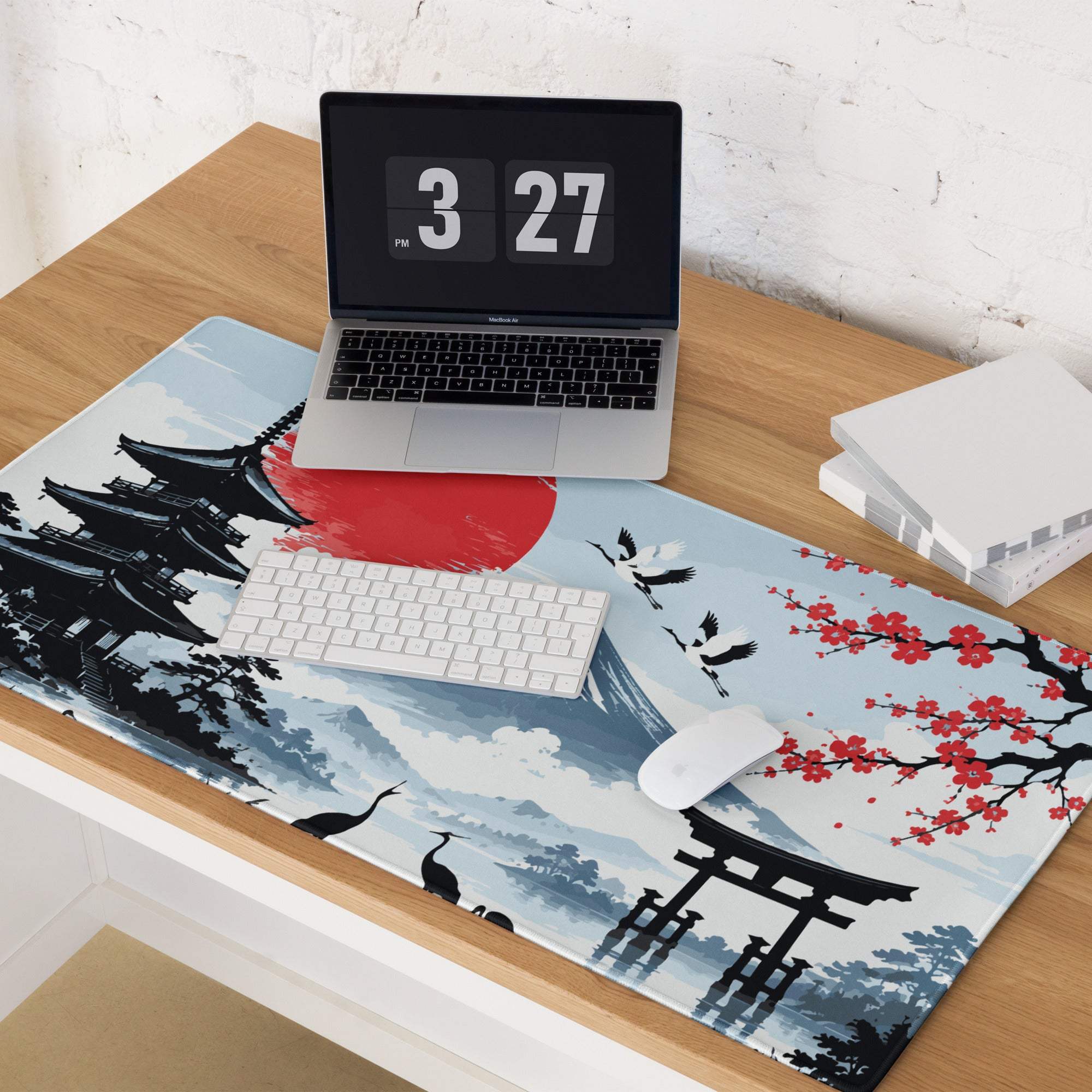Zen Sakura Moon Mouse Pad - Mouse Pad Blue Red Black Desk Gaming Calm Mood Zen Decor Gamer Desk Mat