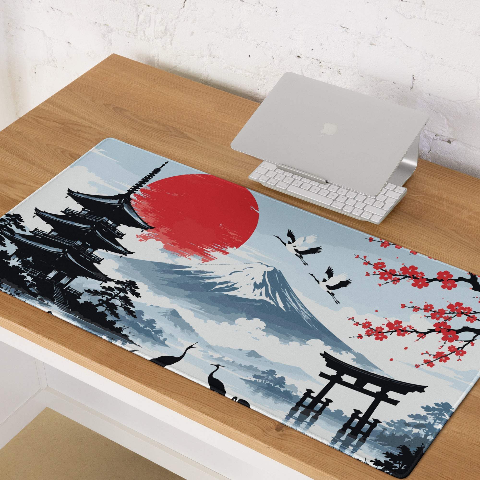 Zen Sakura Moon Mouse Pad - Mouse Pad Blue Red Black Desk Gaming Calm Mood Zen Decor Gamer Desk Mat