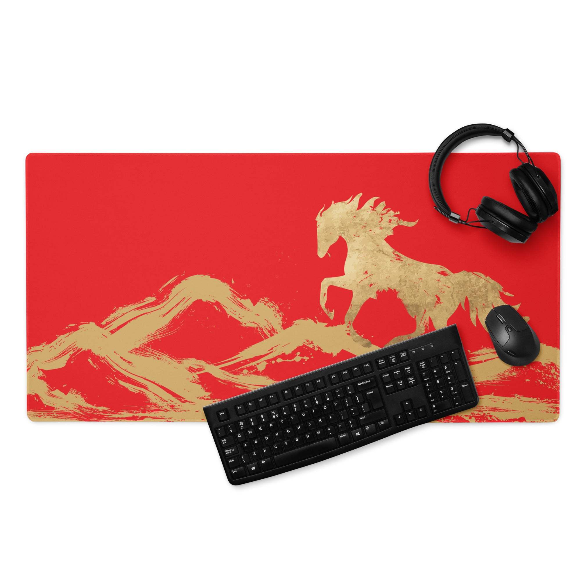 Crimson Gallop Gaming Mouse Pad - Gaming Mouse Pad Red Gold Desk Modern Dynamic Mood Esports Gift Brushstroke