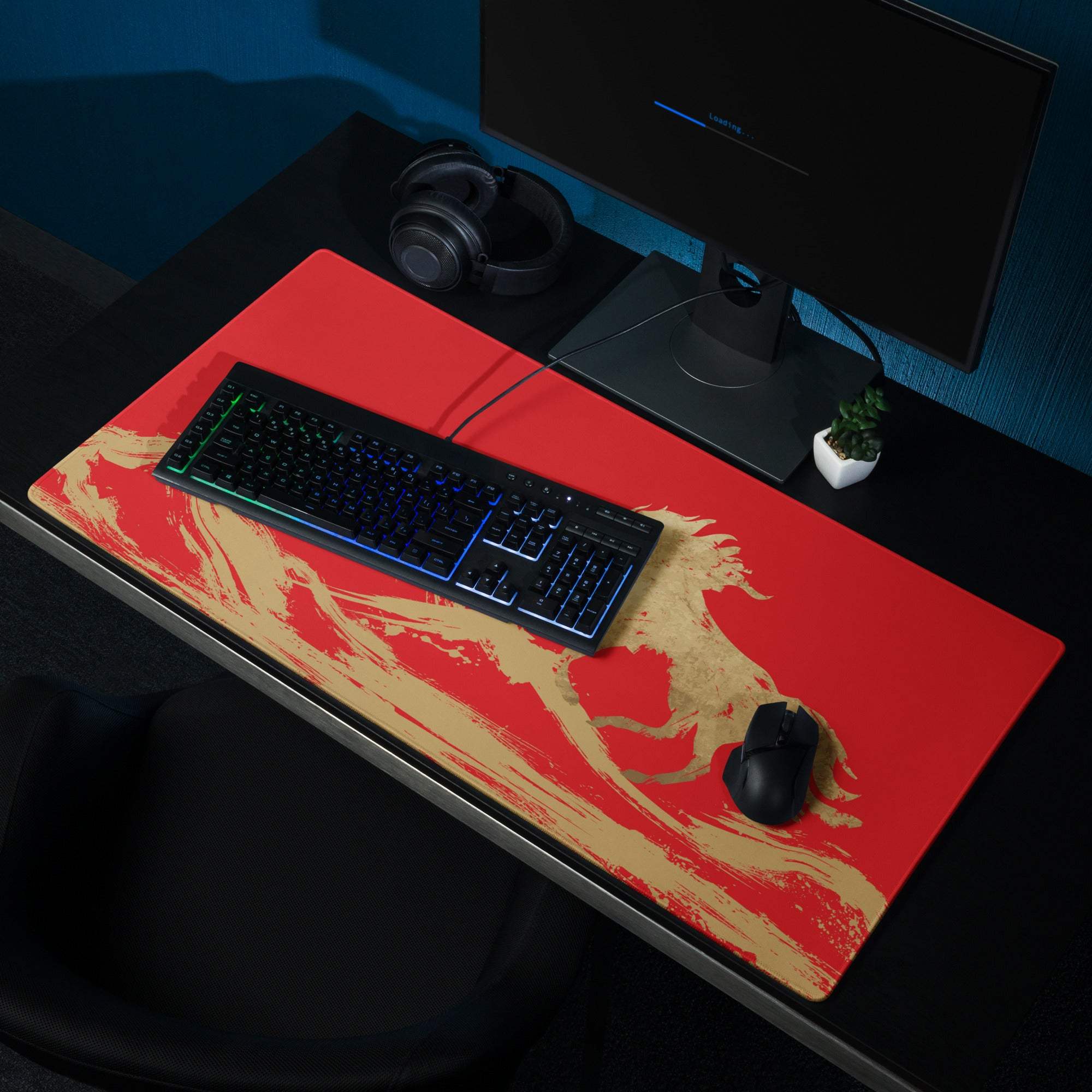 Crimson Gallop Gaming Mouse Pad - Gaming Mouse Pad Red Gold Desk Modern Dynamic Mood Esports Gift Brushstroke