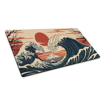 Kanagawa Wave Ukiyoe Mouse Pad - Mouse Pad Navy Beige Orange Gaming Ukiyoe Bold Japanese Desk Pad Woodblock Print