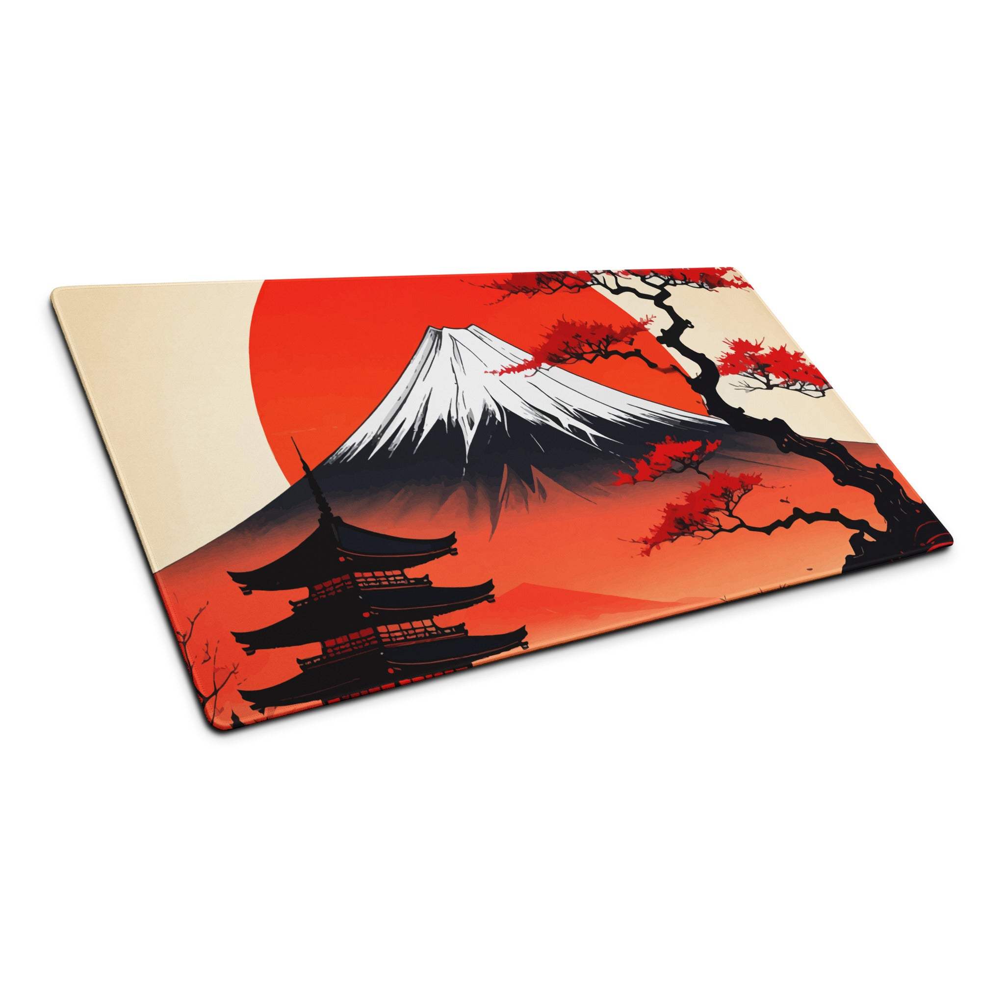 Fuji Sunset Zen Mountain Pad - Mount Fuji Red Black Ivory For Gaming Ukiyoe Mood Dramatic Japanese Decor Desk Pad Print